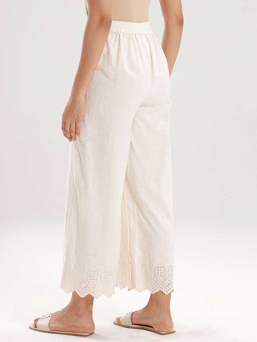 women embroidered mid rise staright palazzo - 21928586 -  Standard Image - 3