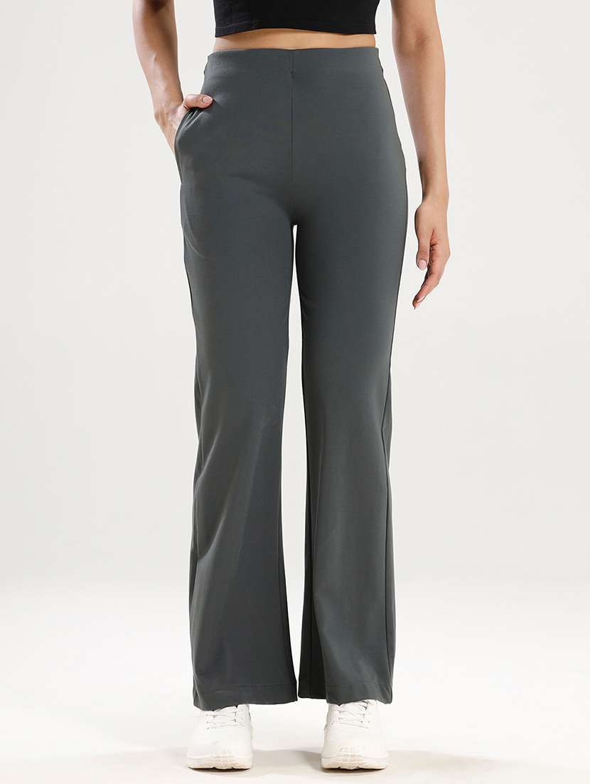 women solid high rise bootcut trouser
