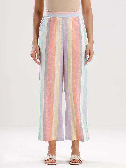 women striped high rise straight palazzo - 21928589 -  Standard Image - 0