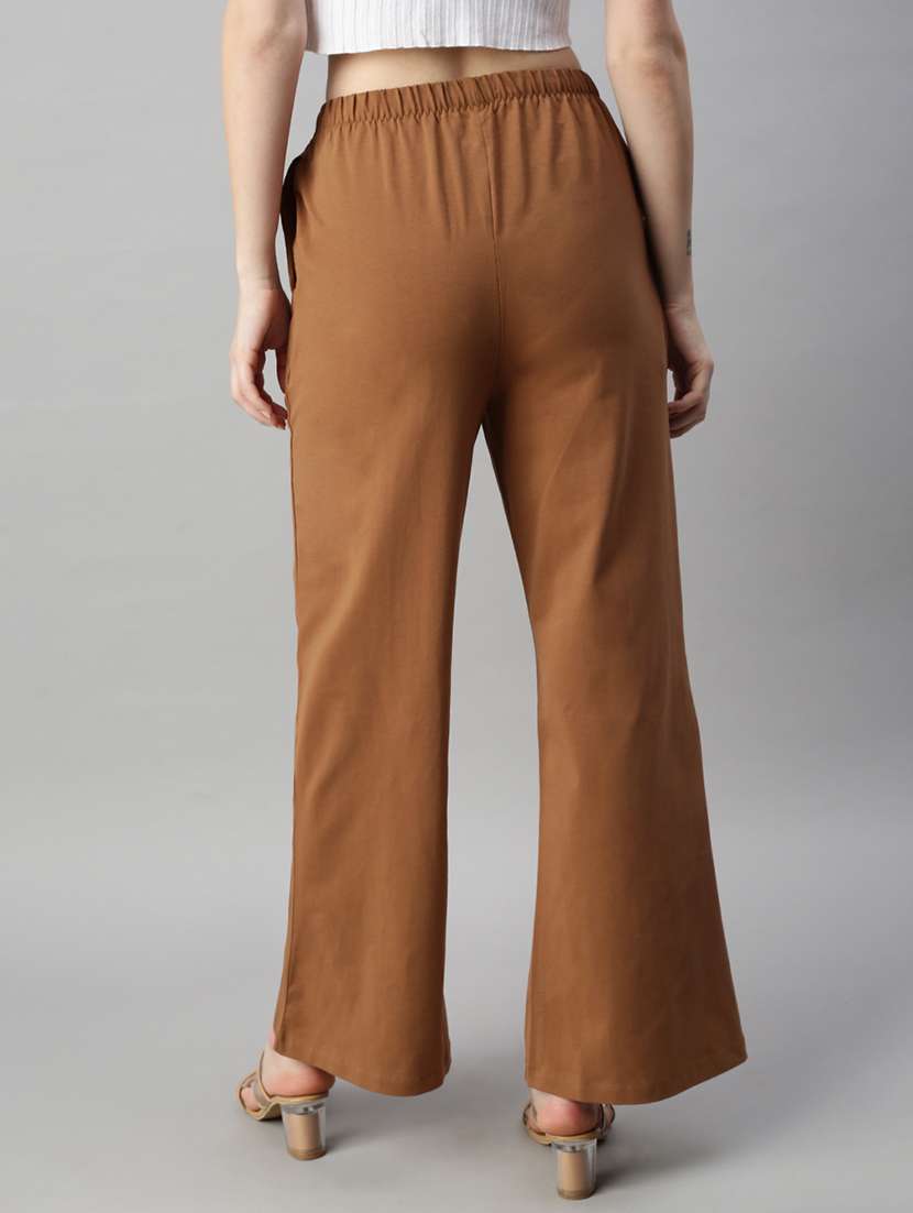 women solid high rise wide leg trouser - 21929571 -  Standard Image - 3