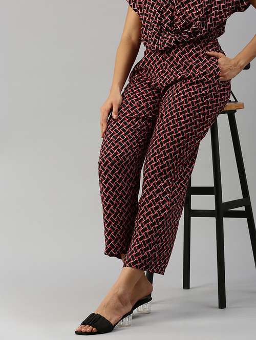 women printed mid rise straight trouser - 21929572 -  Standard Image - 0