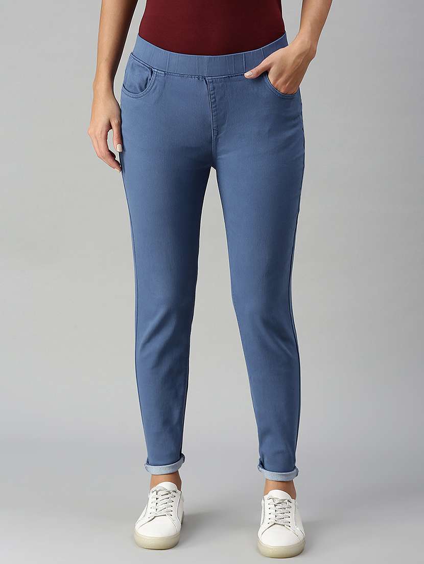 women sollid mid rise slim fit jegging - 21930261 -  Zoom Image - 0