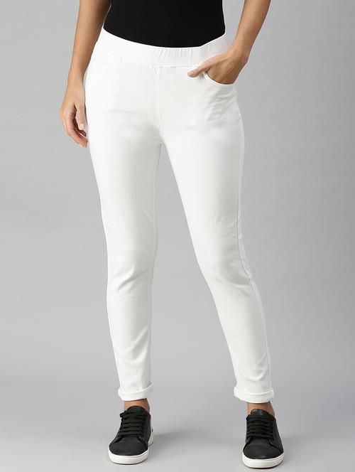 women sollid mid rise slim fit jegging - 21930262 - Standard Image - 0