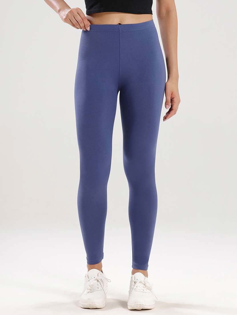 women solid high rise ankle length legging