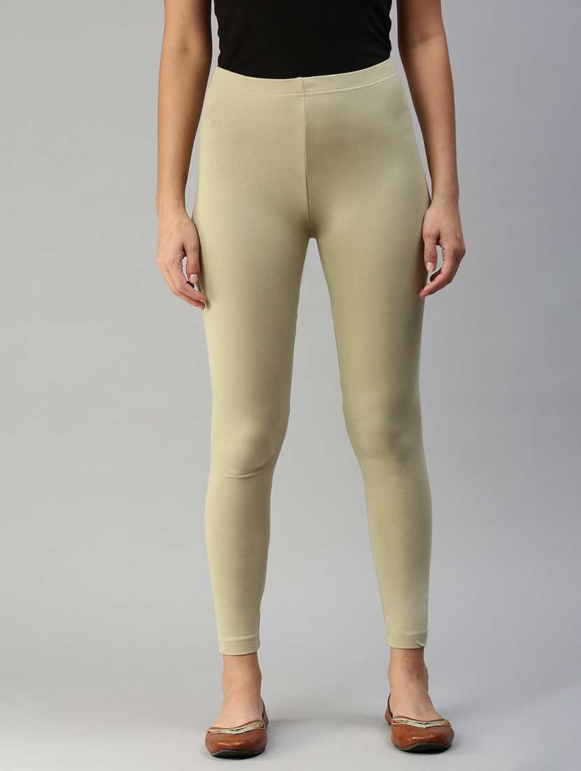 women solid mid rise ankle length legging