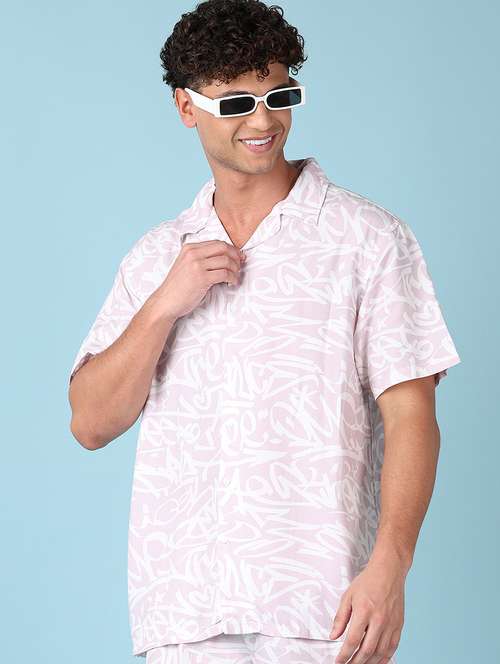 men printed cuban collared loose fit shirt - 21930423 - Standard Image - 0