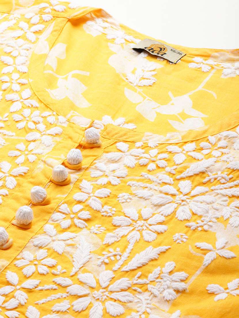 women floral printed three quarter sleeve chikankari kurti - 21930448 -  Standard Image - 3