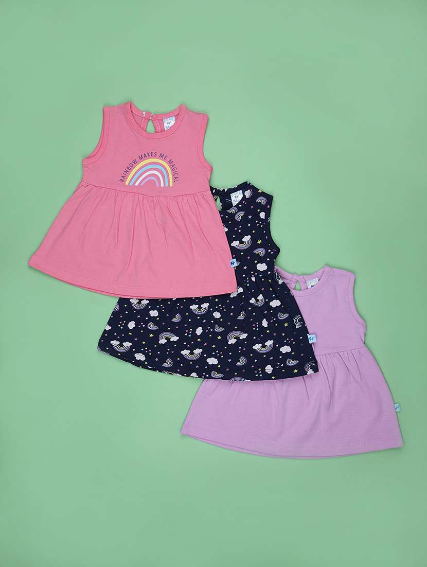 kids pack of 3 printed round neck frock