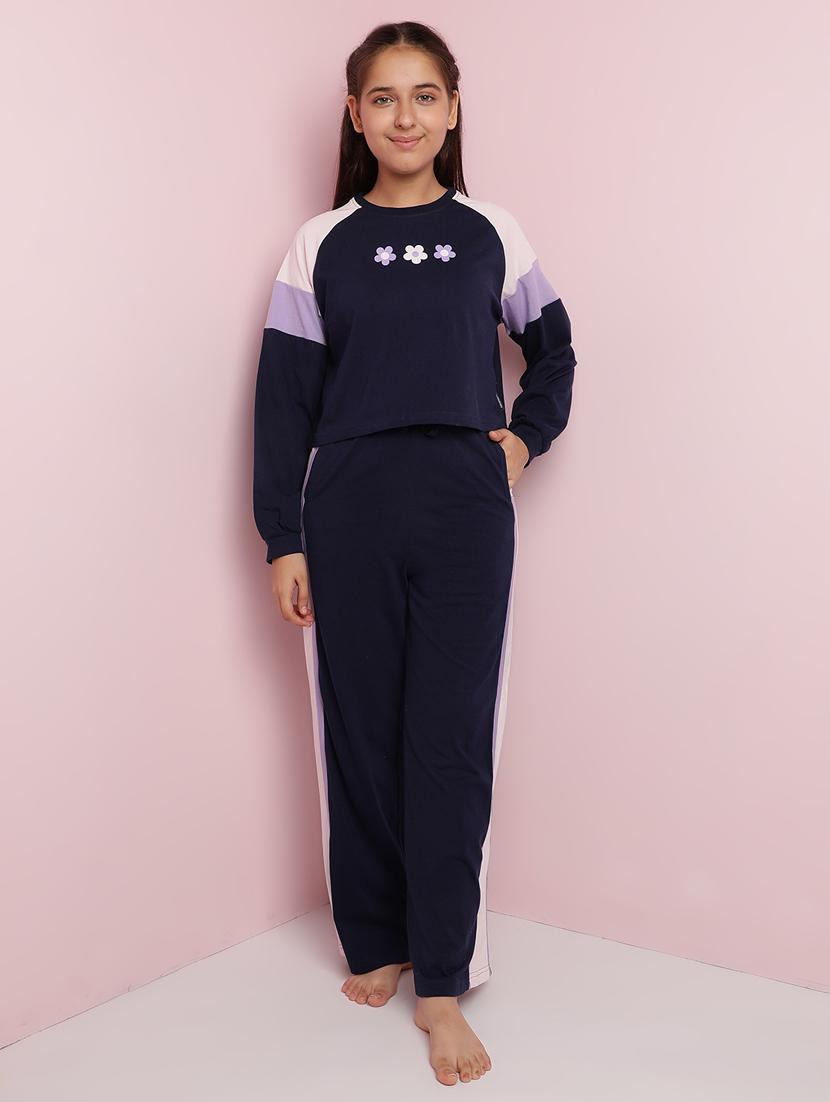 girls color block long sleeve pyjama set nightwear