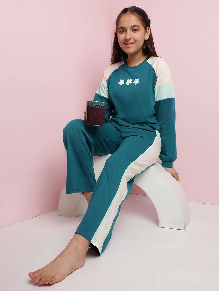 girls color block long sleeve pyjama set nightwear - 21930676 -  Standard Image - 3