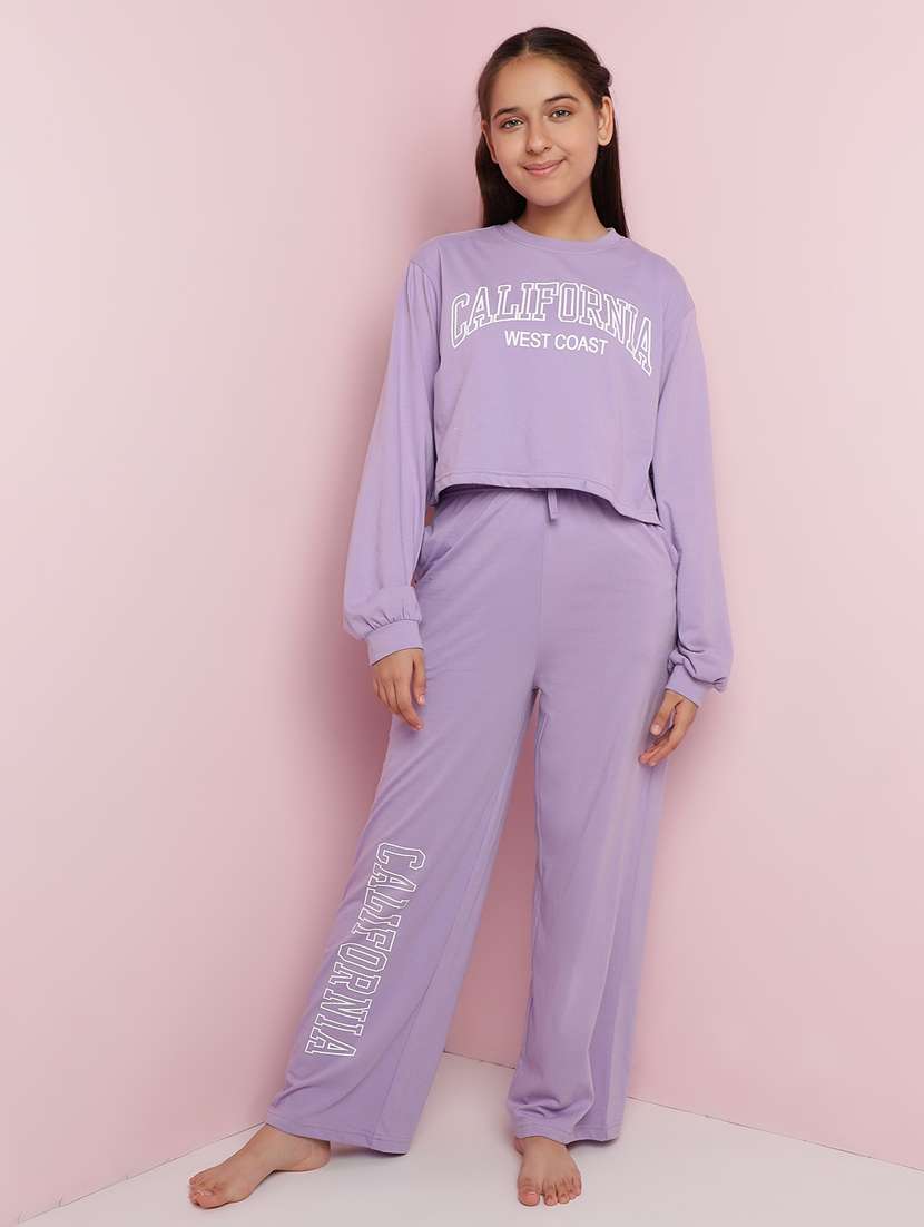 girls typographic long sleeve pyjama set nightwear