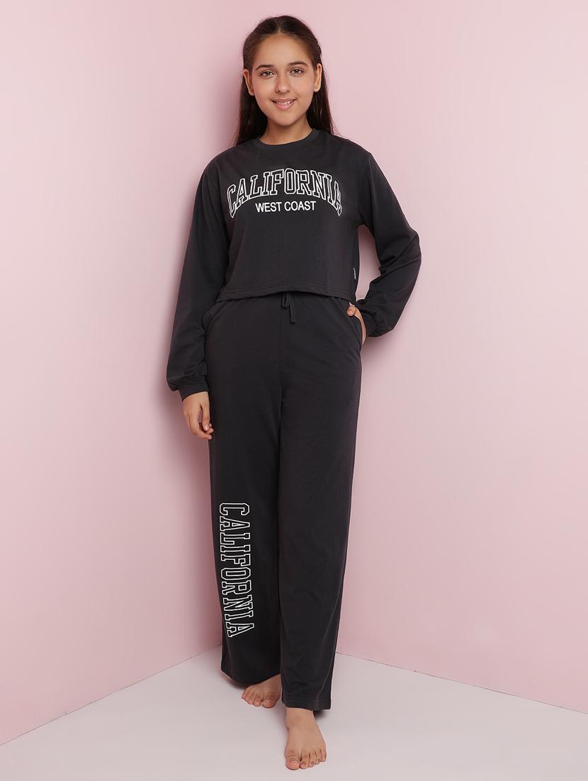girls typographic long sleeve pyjama set nightwear