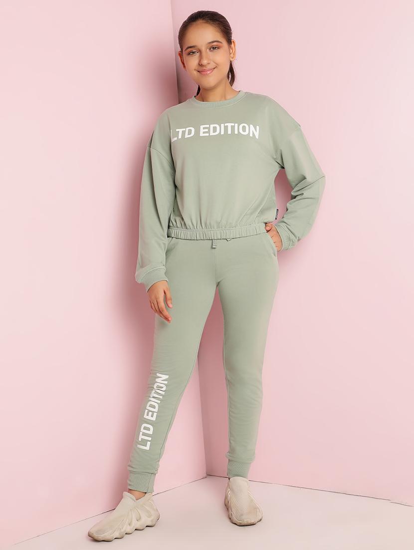 girls typographic long sleeve active wear set