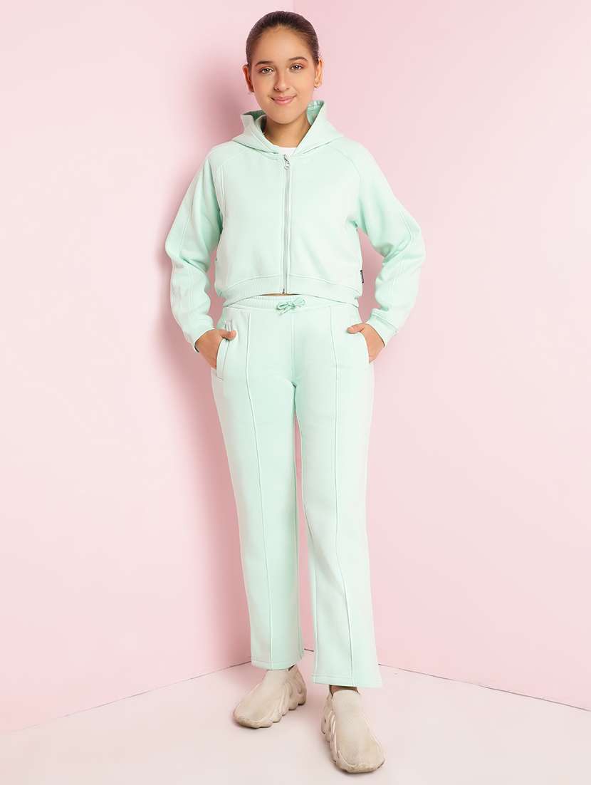 girls solid long sleeve active wear set