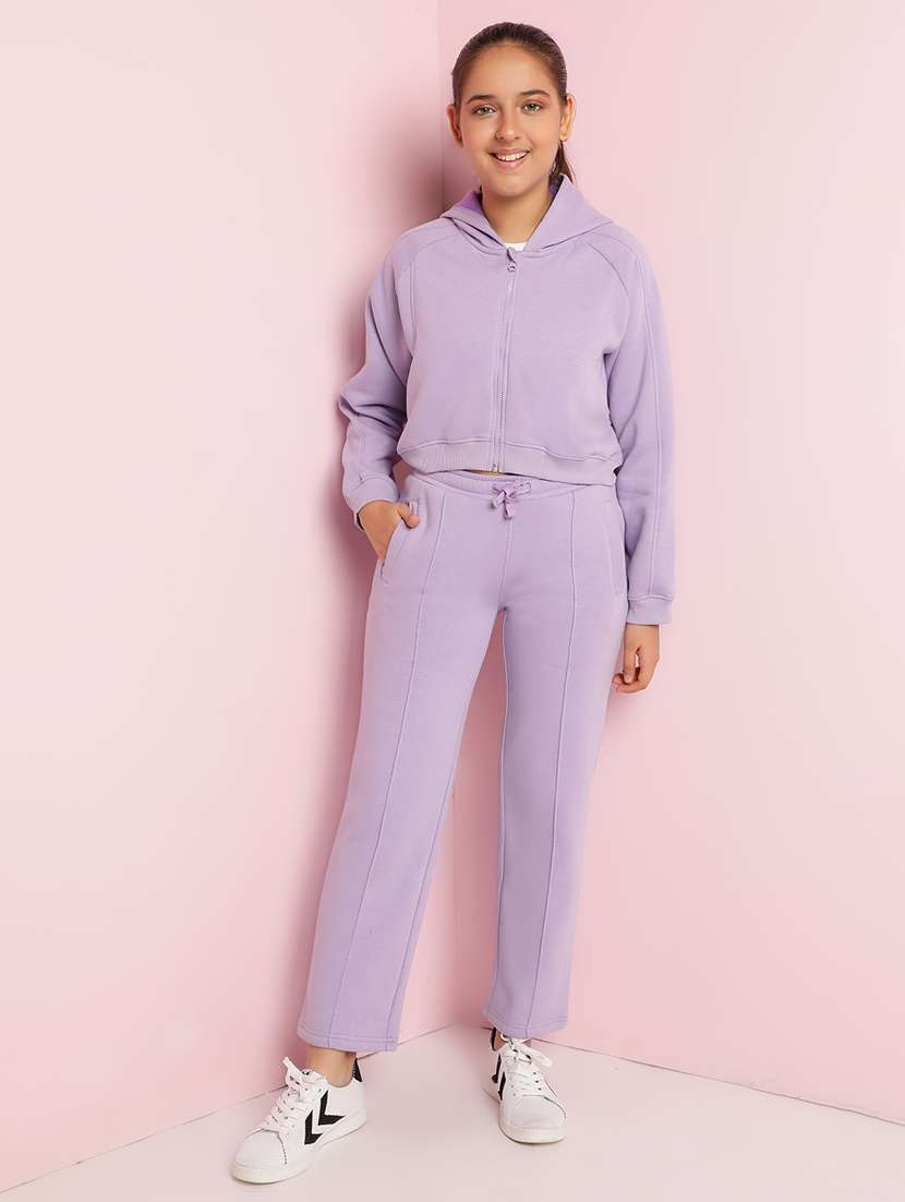 girls solid long sleeve active wear set