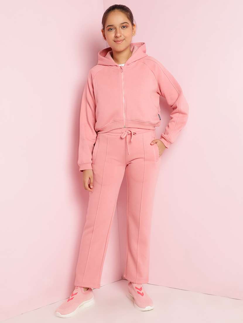 girls solid long sleeve active wear set