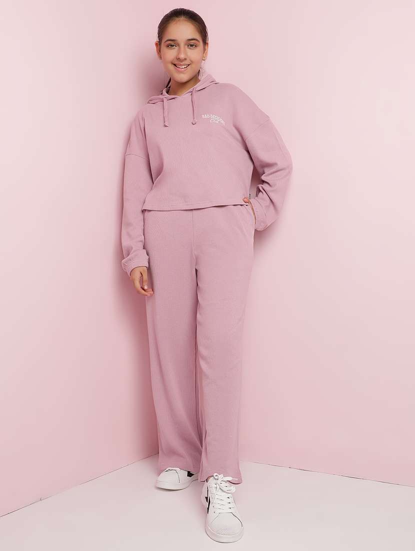 girls solid long sleeve active wear set