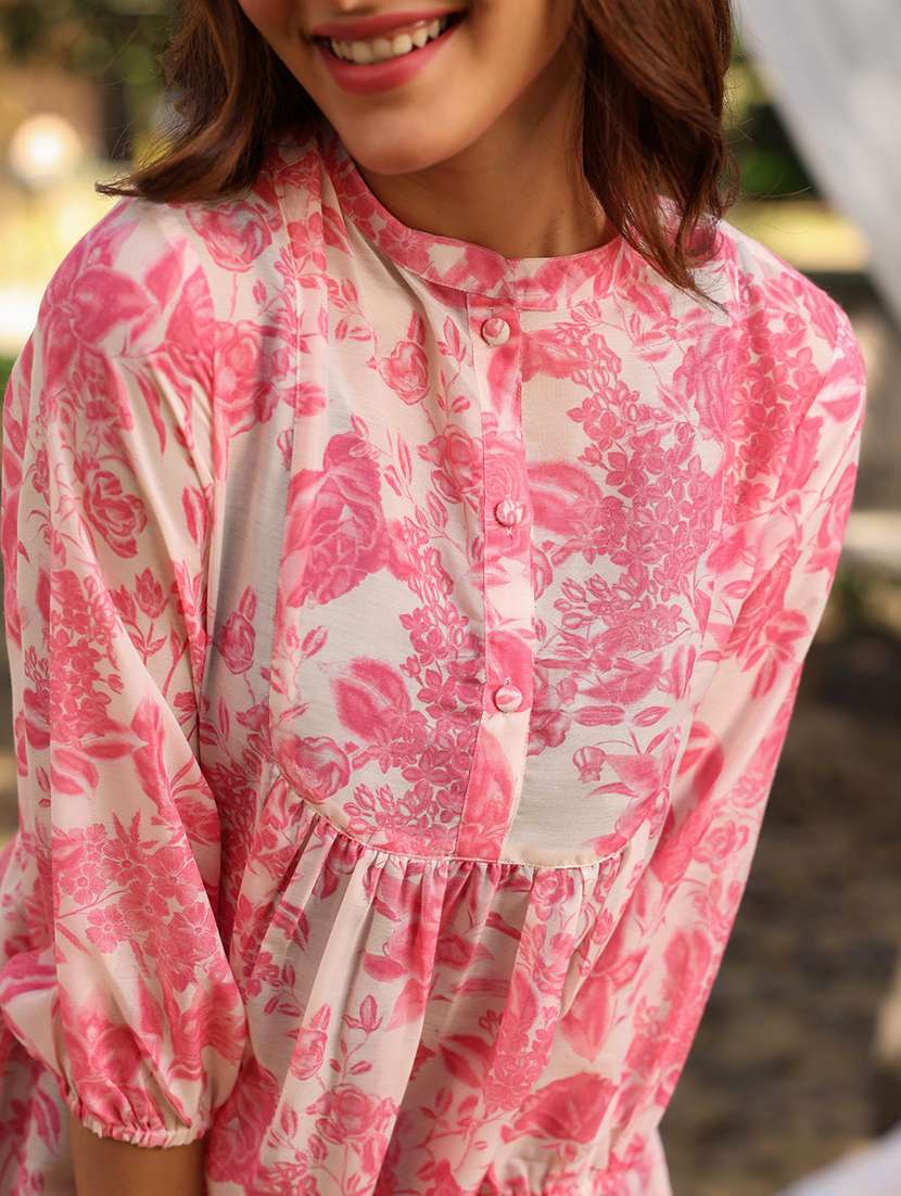 women floral printed puff sleeves a-line kurti - 21930724 - Standard Image - 5