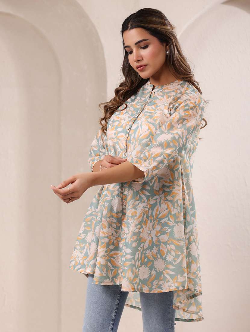 women floral printed three qaurter sleeves high low kurti - 21930725 -  Standard Image - 3