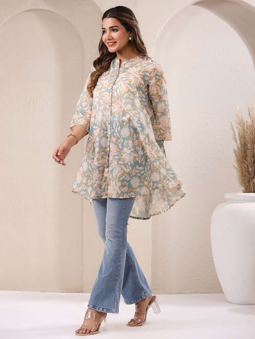 women floral printed three qaurter sleeves high low kurti - 21930725 -  Standard Image - 5