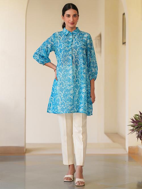 women floral printed puff sleeves a-line kurti - 21930726 - Standard Image - 0