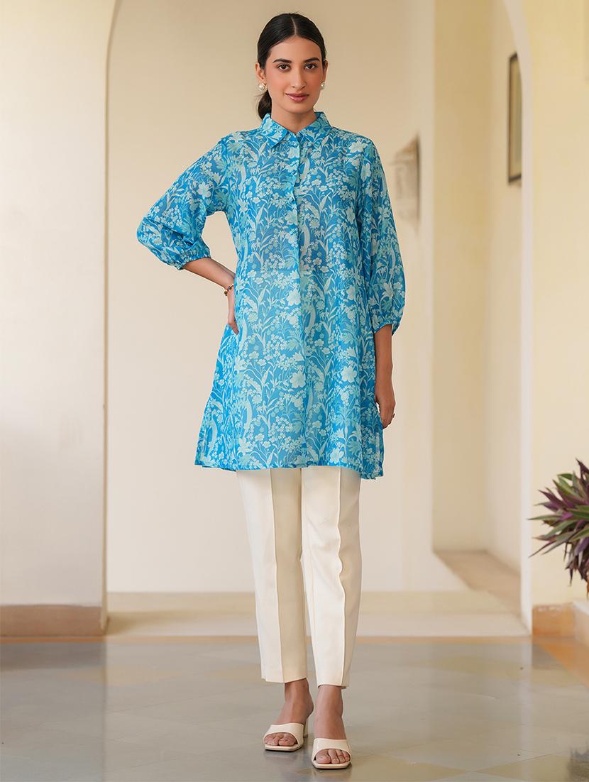 women floral printed puff sleeves a-line kurti - 21930726 - Zoom Image - 0
