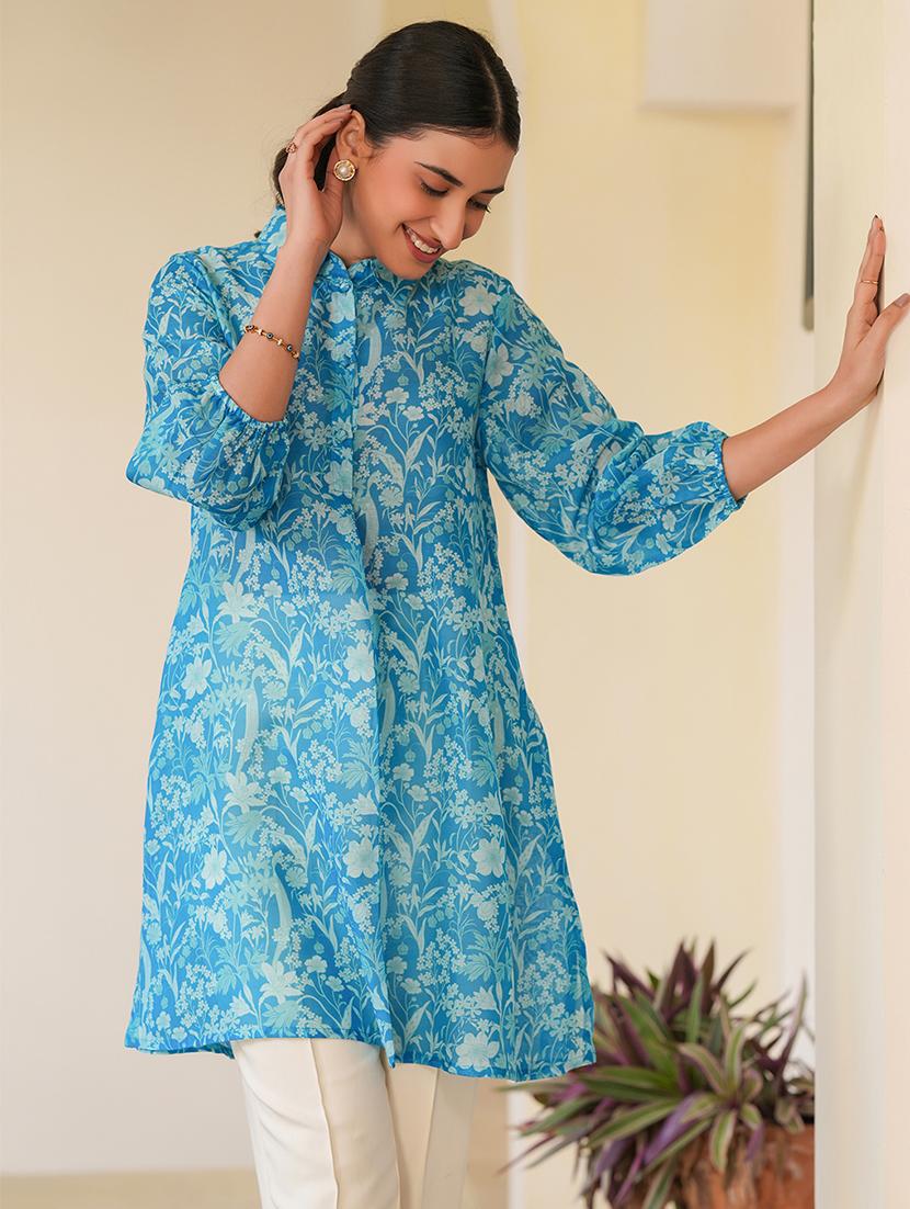 women floral printed puff sleeves a-line kurti - 21930726 - Standard Image - 3