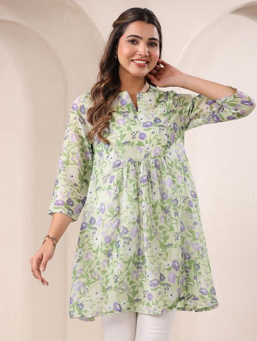 women floral printed three quarter sleeves flared kurti - 21930727 - Standard Image - 0