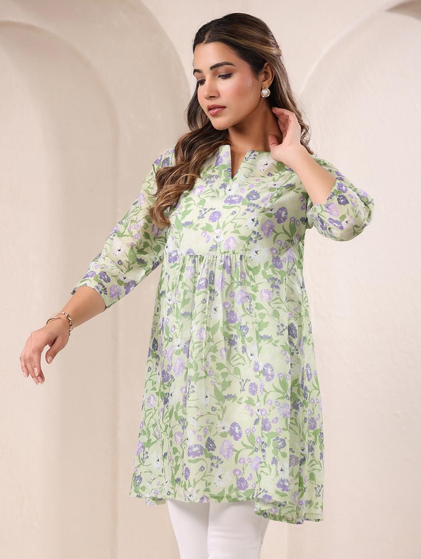 women floral printed three quarter sleeves flared kurti - 21930727 - Standard Image - 3