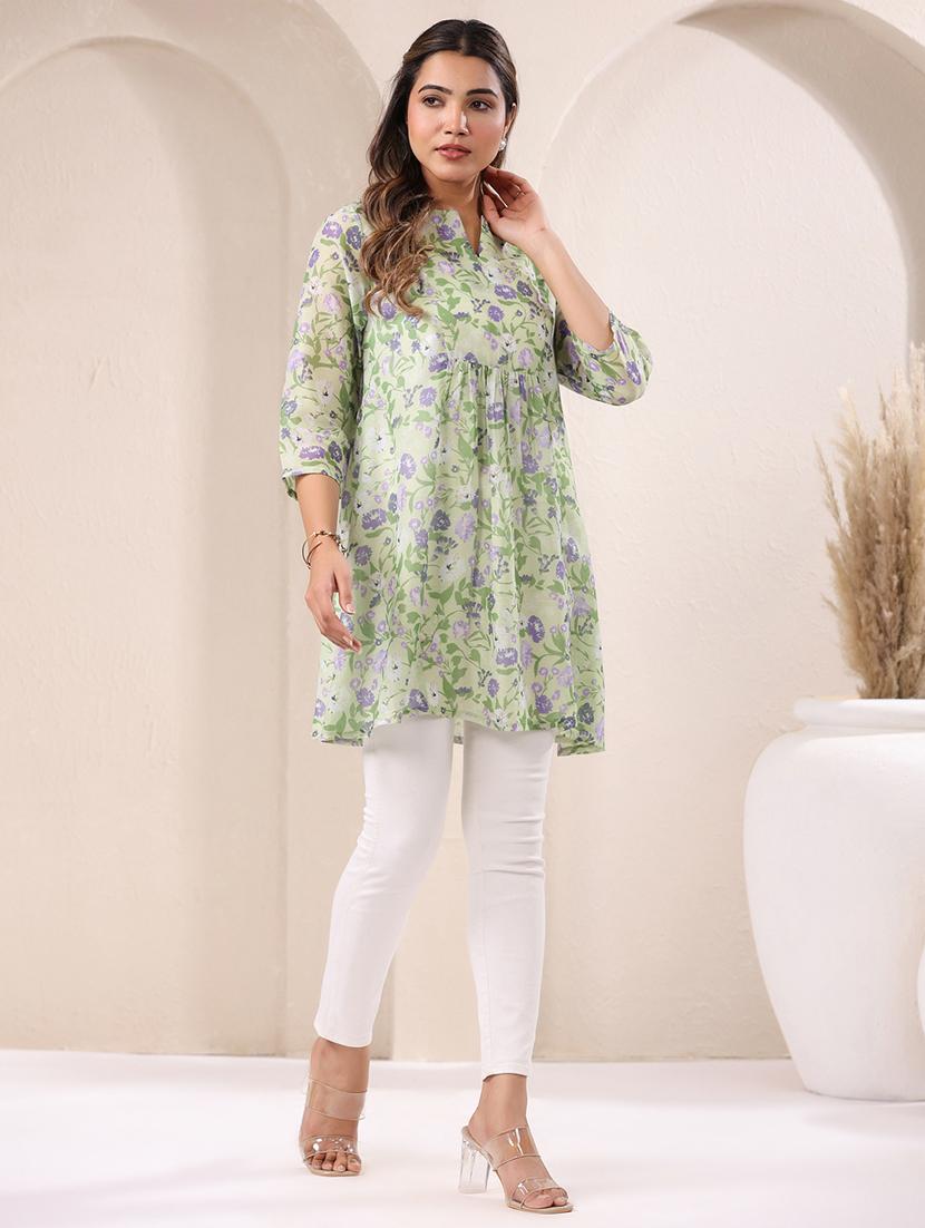 women floral printed three quarter sleeves flared kurti - 21930727 - Standard Image - 5
