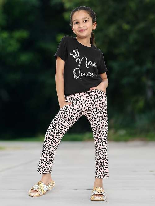 girls black printed pyjama set nightwear - 21930780 - Standard Image - 0