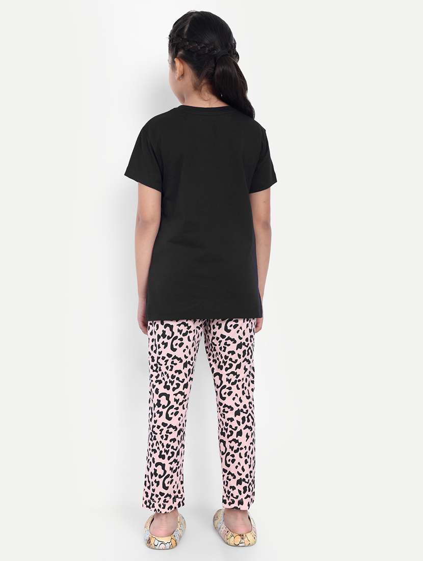 girls black printed pyjama set nightwear - 21930780 - Standard Image - 5