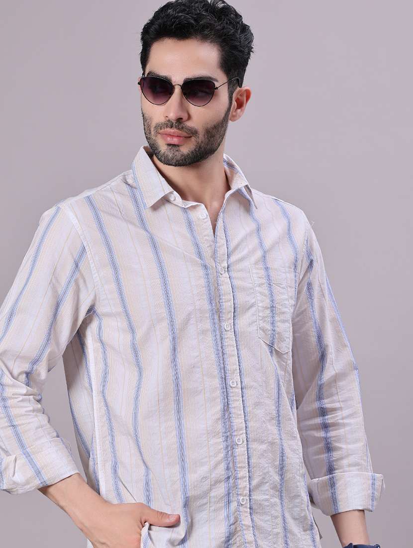 men striped long sleeve regular fit shirt