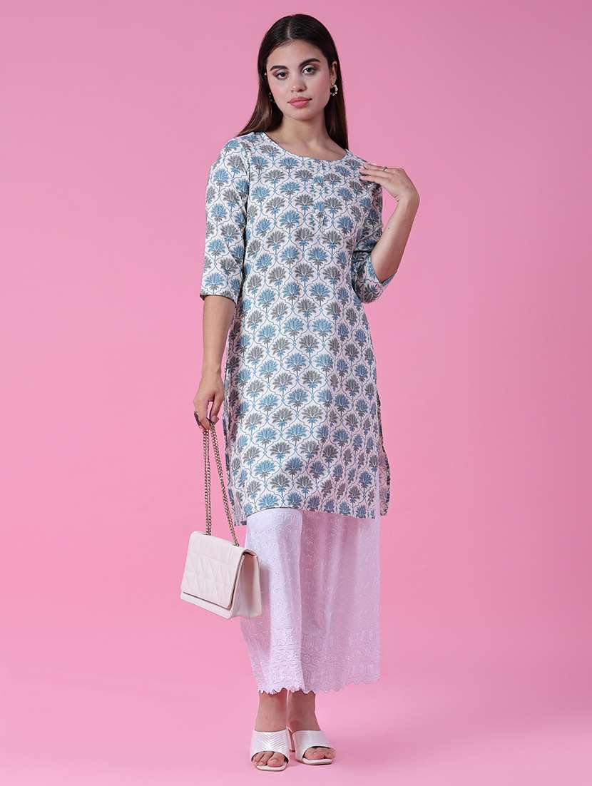 women printed three quarter sleeve straight kurta - 21930842 -  Standard Image - 3