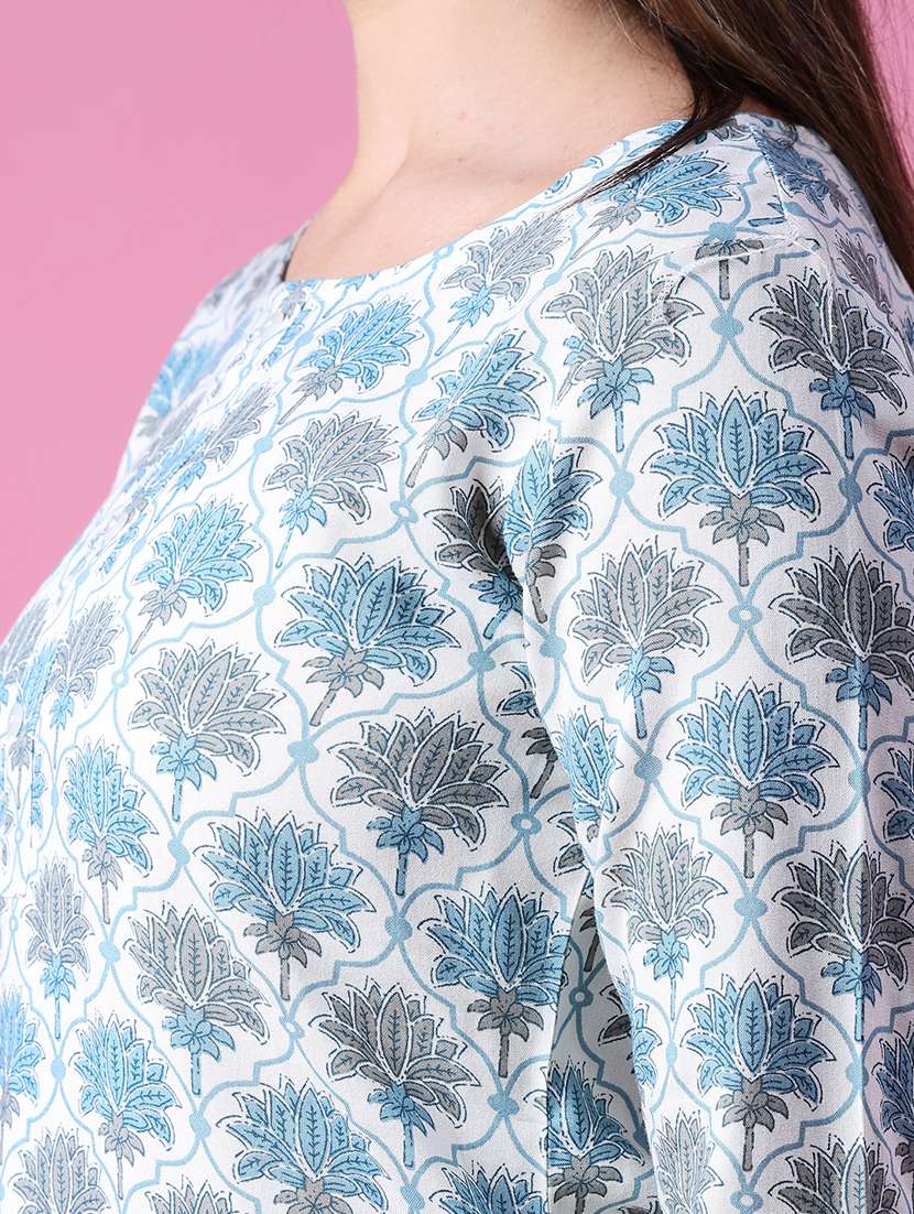 women printed three quarter sleeve straight kurta - 21930842 -  Standard Image - 5