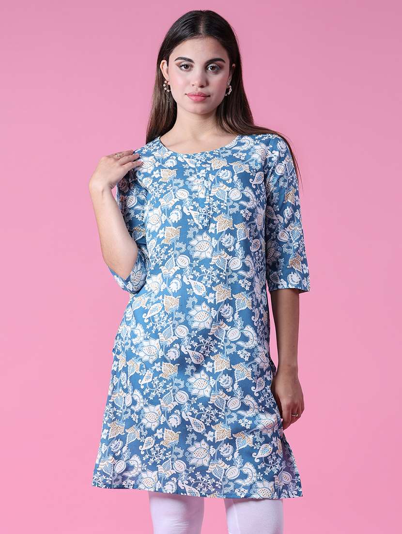 women floral printed three quarter sleeve straight kurta