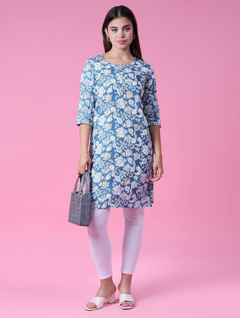 women floral printed three quarter sleeve straight kurta - 21930843 -  Standard Image - 3