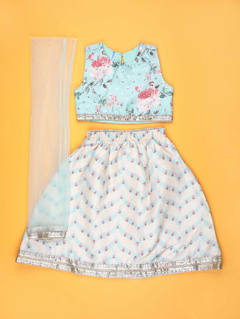 girls floral print lehenga choli with dupatta set