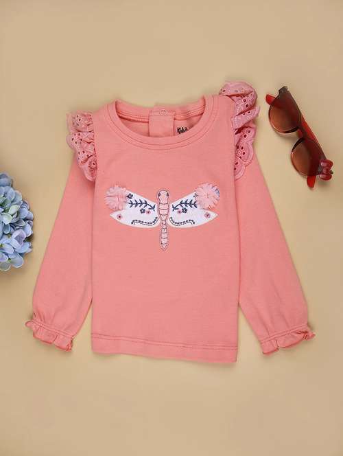 girls solid with work long sleeve t-shirt - 21930946 -  Standard Image - 0