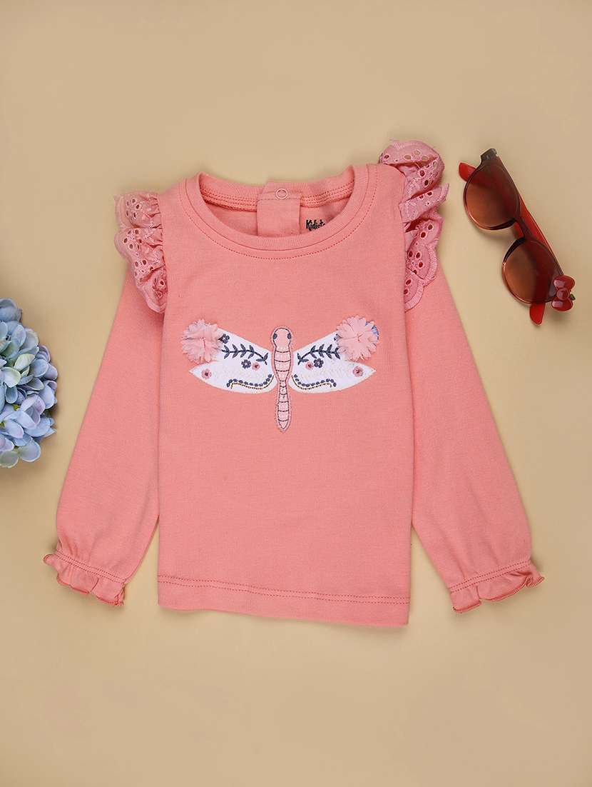 girls solid with work long sleeve t-shirt - 21930946 -  Zoom Image - 0