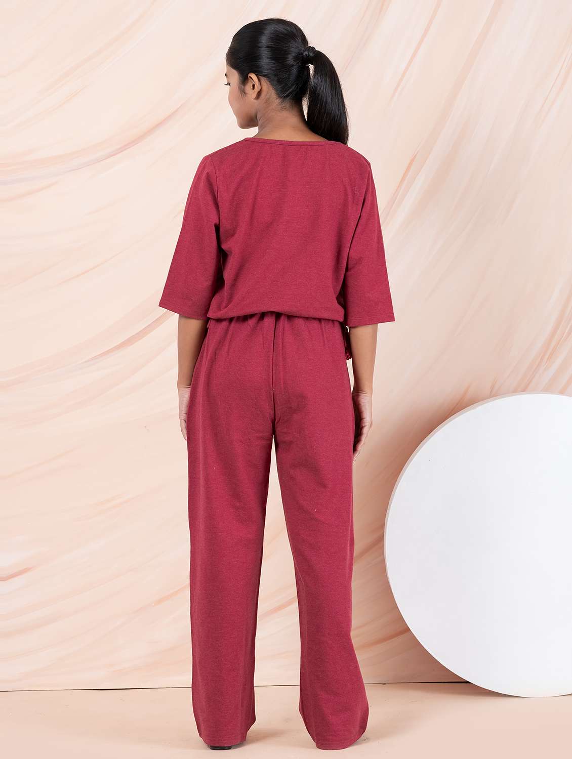girls maroon solid top & trouser co-ords set - 21930973 -  Standard Image - 3