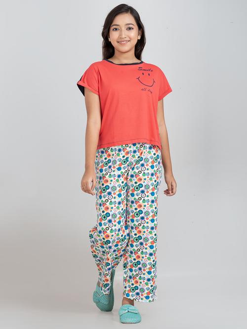girls printed round neck pyjama set nightwear - 21930984 - Standard Image - 0