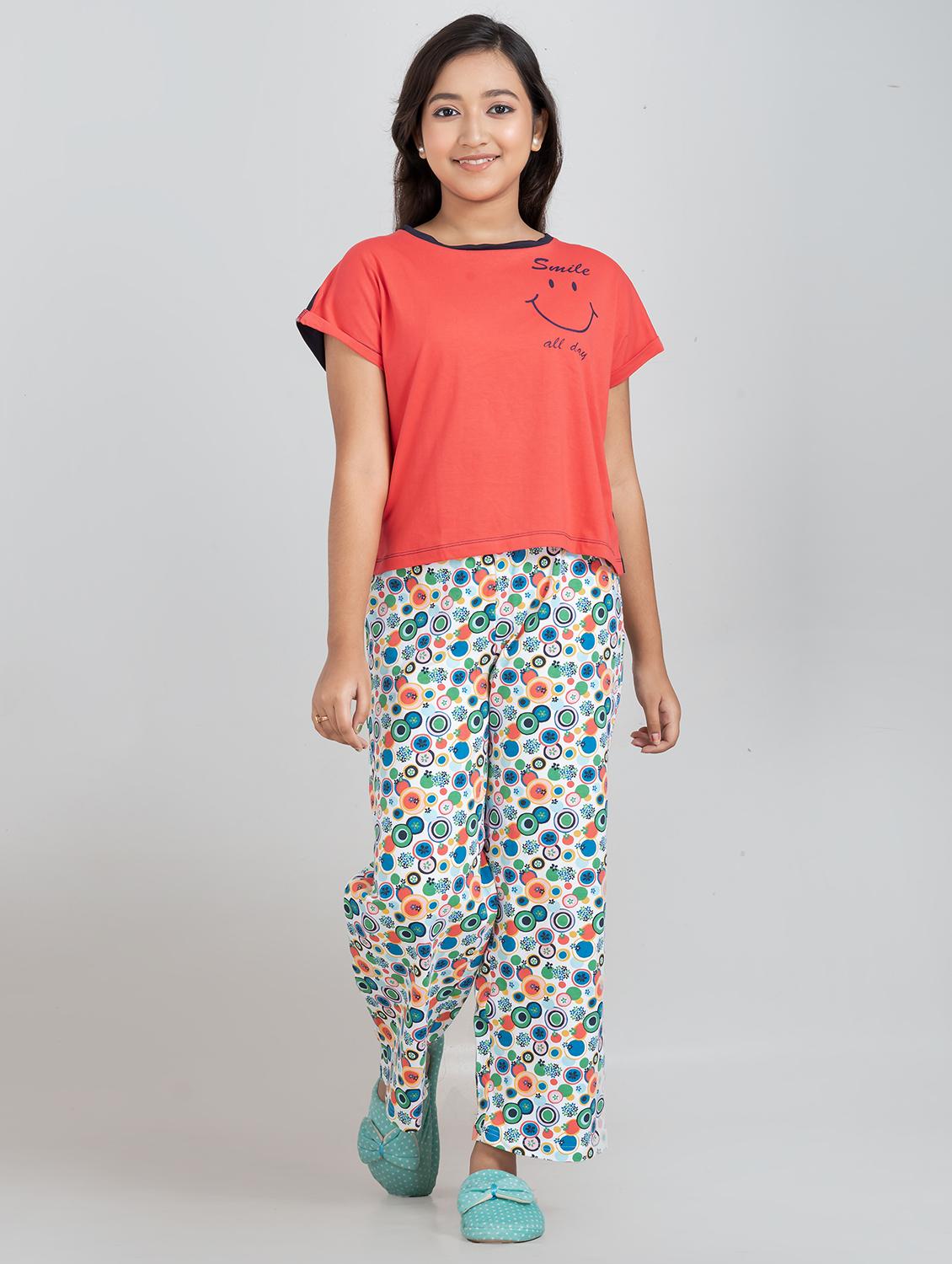 girls printed round neck pyjama set nightwear - 21930984 - Zoom Image - 0