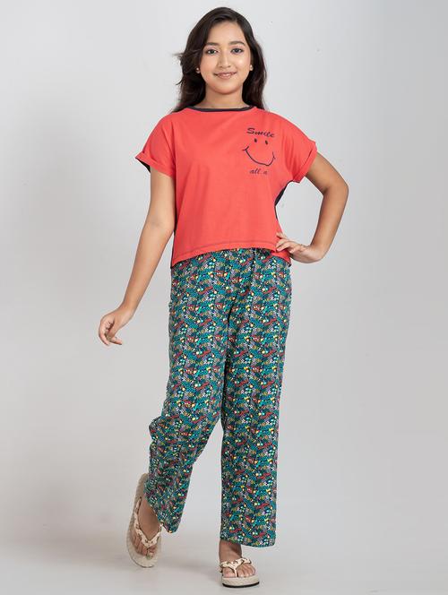 girls printed round neck pyjama set nightwear - 21930985 -  Standard Image - 0