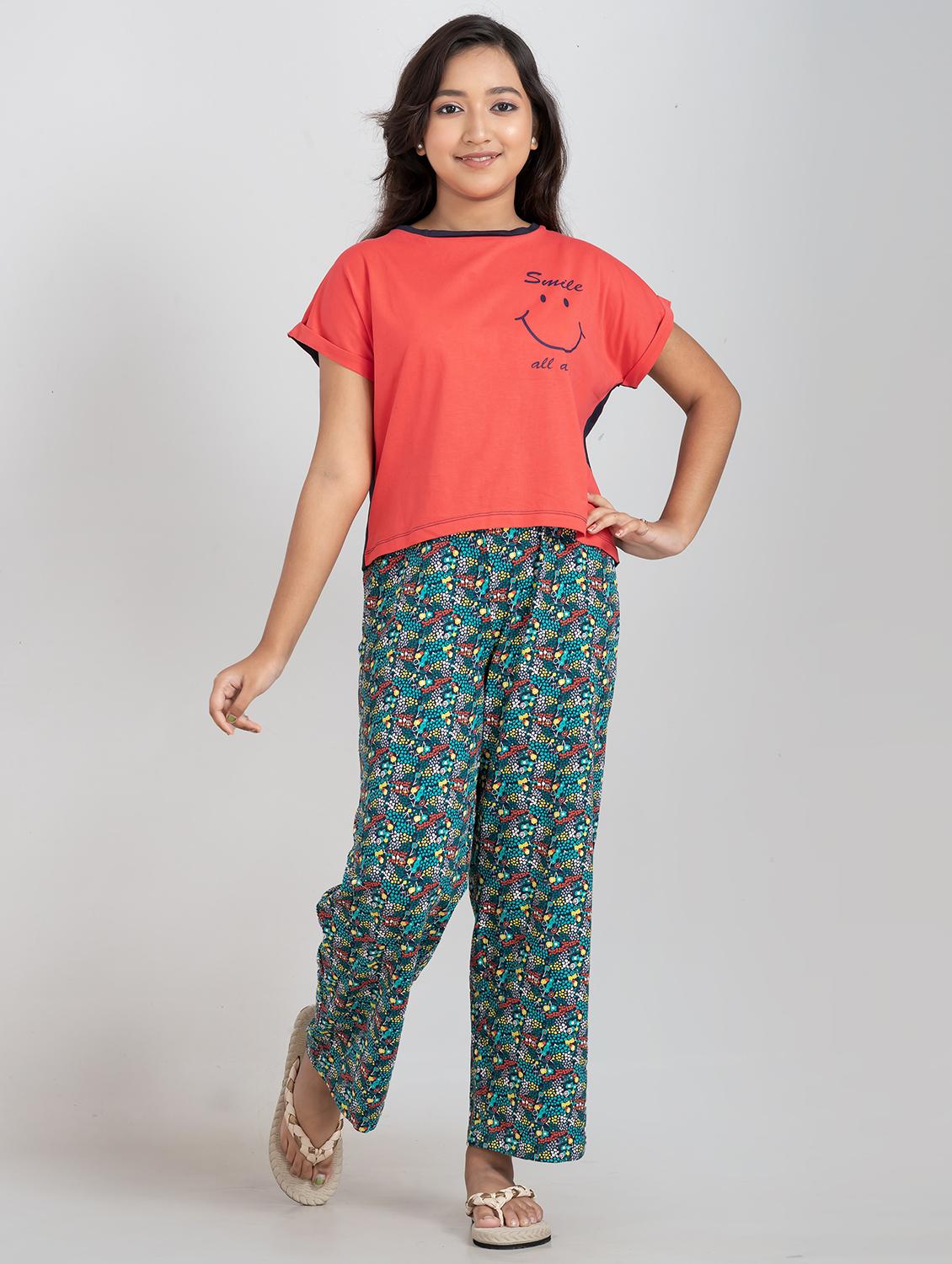 girls printed round neck pyjama set nightwear - 21930985 -  Zoom Image - 0