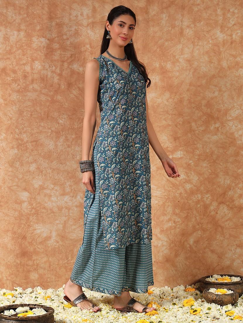 women floral printed sleeveless kurta palazzo with dupatta set - 21930997 - Standard Image - 3