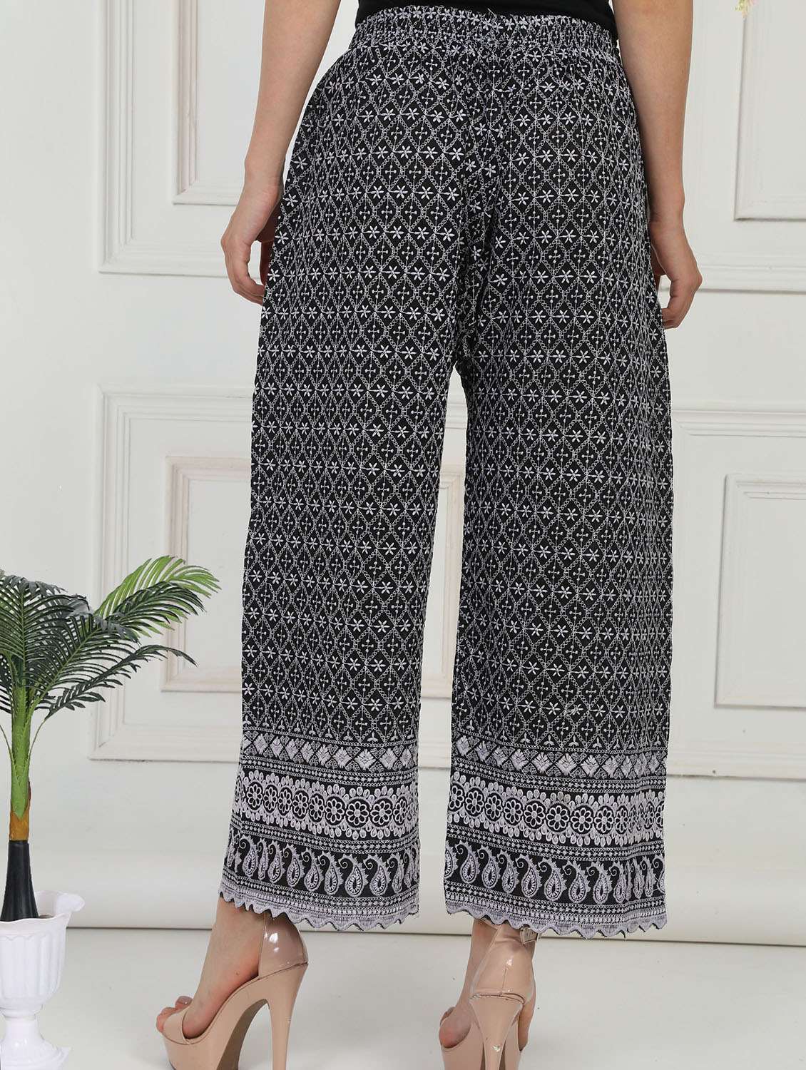 women embroidered mid rise straight palazzo - 21931004 -  Standard Image - 3