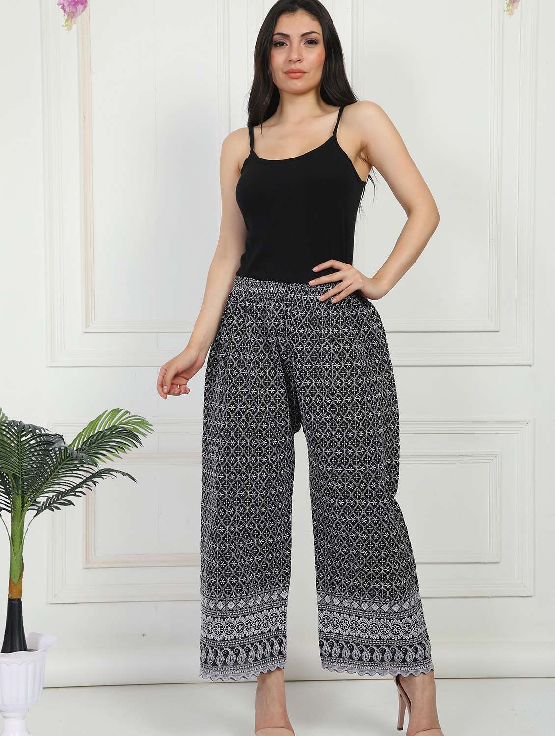 women embroidered mid rise straight palazzo - 21931004 -  Standard Image - 5