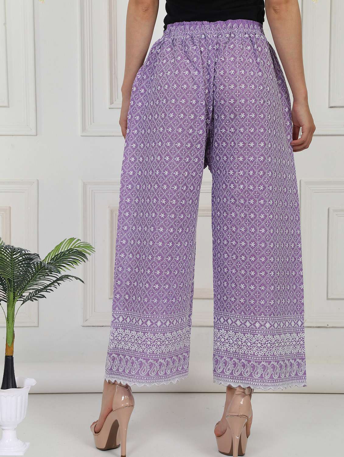 women embroidered mid rise straight palazzo - 21931005 -  Standard Image - 3