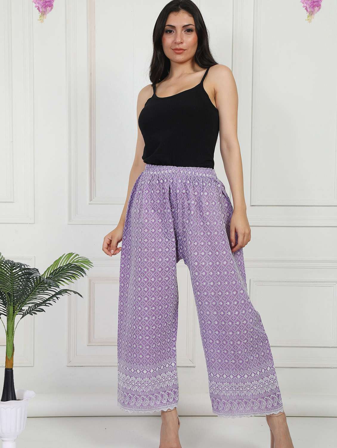 women embroidered mid rise straight palazzo - 21931005 -  Standard Image - 5